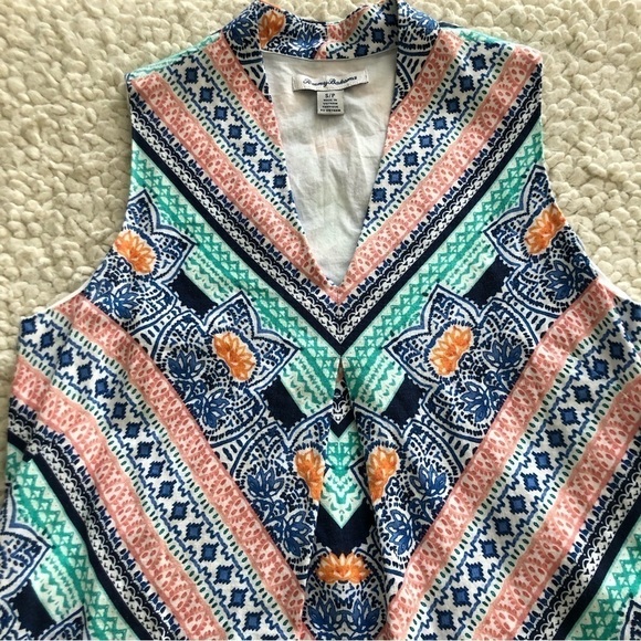 TOMMY Bahama Linen Rayon Sleeveless Bohemian Aztec Floral Dress Size Small - Picture 4 of 9